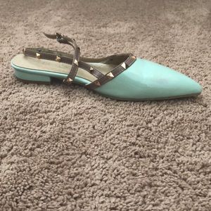 Mint green bronze studded pointed toe flats